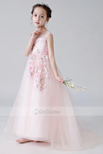 Princess Sleeveless Flower Girl Dresses with Handmade Flowers
