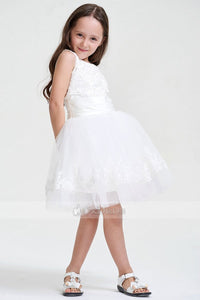 Cute Knee-length Lace Beaded Tulle Flower Girl Dress