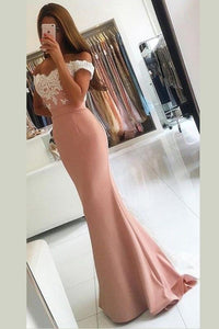 Trumpet Appliques Off-the-Shoulder Sweep Train Long Prom Dress