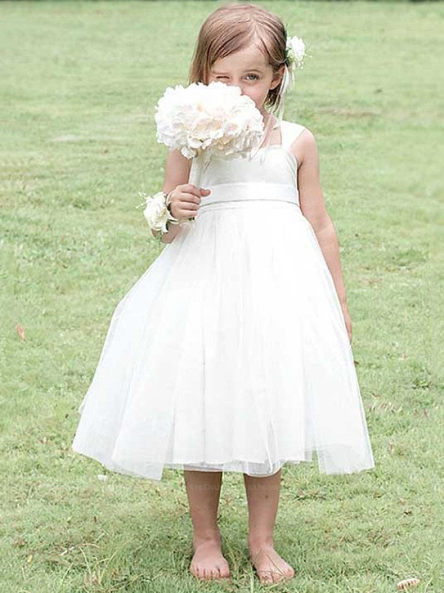 Luxuriant White Tulle Square Empire Ball Gown Flower Girl Dresses