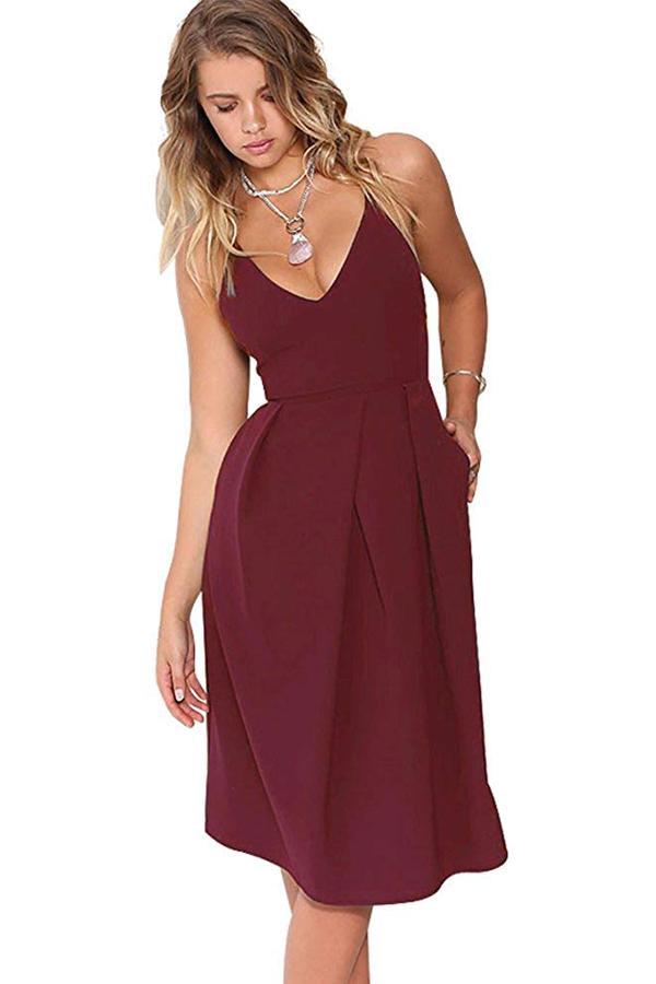 V-Neck Spaghetti Straps Wedding Guest Dress with Pocket