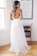 A-Line Deep V-Neck Criss Cross Back Wedding Dresses