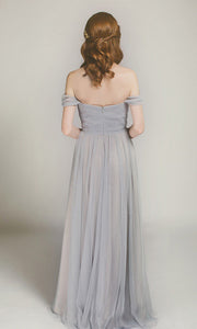 Off the Shoulder Simple Grey Bridesmaid Dresses