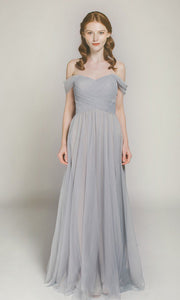 Off the Shoulder Simple Grey Bridesmaid Dresses