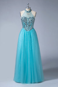 Halter A-Line Beading Prom Evening Dresses