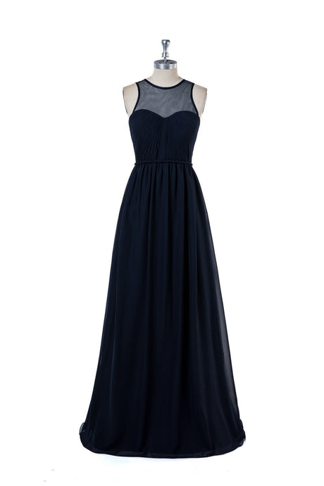 Sleeveless Dark Navy Long Bridesmaid Dresses