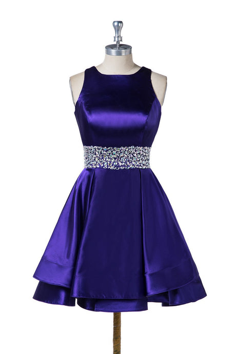 Short Satin Beading Homecoming Dresses