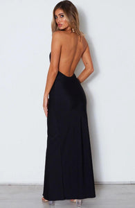 Backless High Slit Long Prom Dresses with Front Key Hole Design