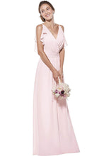 V-Neck Spaghetti Straps Chiffon Bridesmaid Dress Long Formal Evening Gown