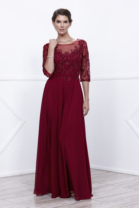 Sleeved Burgundy Mother Dress