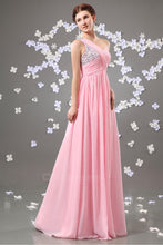 Snazzy One-shoulder Pleated Beading Top Long A-line Chiffon Prom Dress