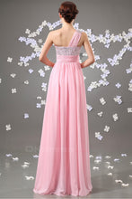 Snazzy One-shoulder Pleated Beading Top Long A-line Chiffon Prom Dress