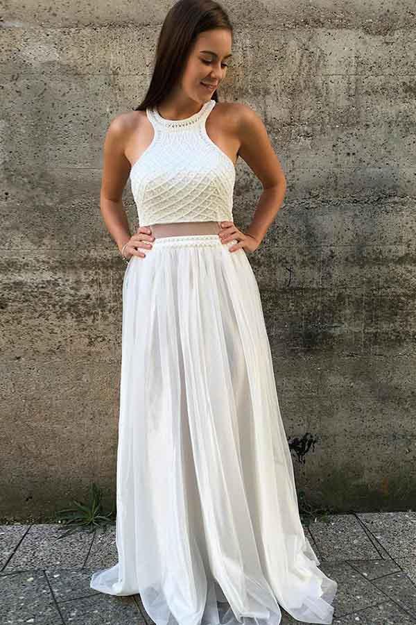 A-line/Princess Chic Halter Tulle Sleeveless Prom Dresses