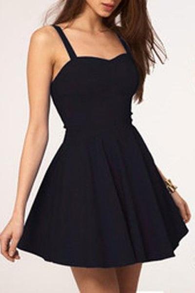 Simple Spaghetti Straps Backless Black Short Homecoming Dress