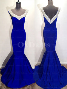 Dignified Satin Floor-length Beading V-neck Prom Dresses