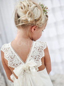 Snazzy A-line V-neck Long Lace Chiffon Flower Girl Dresses