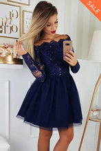 A-Line Off-the-Shoulder Long Sleeves Short Homecoming Dresses with Applique