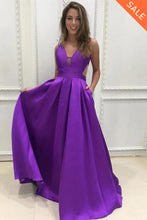 A-line V-neck Satin Prom Dresses