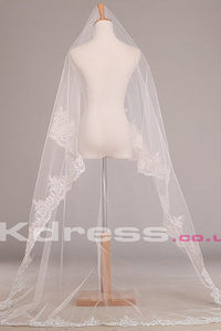 Lace Edged Cathedral Length Ivory Wedding Veils