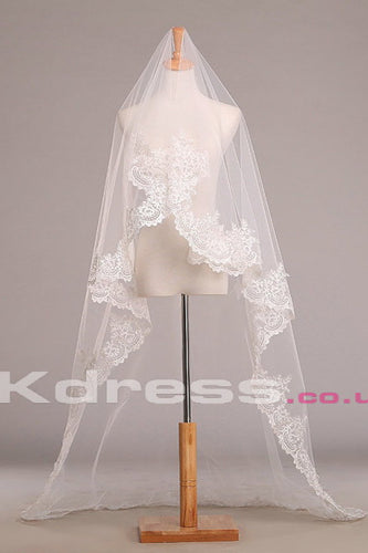 Lace Edged Cathedral Length Ivory Wedding Veils