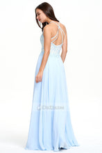 A-line Floor-length Sleeveless Sky Blue Evening Dress