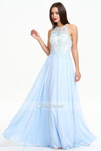 A-line Floor-length Sleeveless Sky Blue Evening Dress