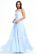 A-line Floor-length Sleeveless Sky Blue Evening Dress