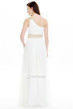 White Brilliant Chiffon A-line One-shoulder Floor-length Prom Dresses