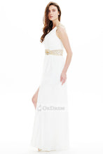 White Brilliant Chiffon A-line One-shoulder Floor-length Prom Dresses
