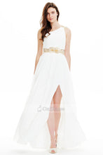 White Brilliant Chiffon A-line One-shoulder Floor-length Prom Dresses