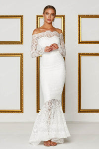 White Off-the-shoulder Long Sleeves Trumpet/Mermaid Evening Gowns