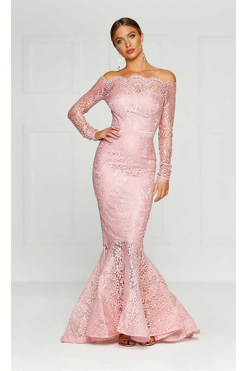 Pink Off-the-shoulder Long Sleeves Trumpet/Mermaid Evening Gowns