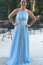 A-Line Round Neck Sky Blue Bridesmaid Dress