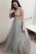 Unique Sleeveless Beading Princess Floor-length Prom Dresses