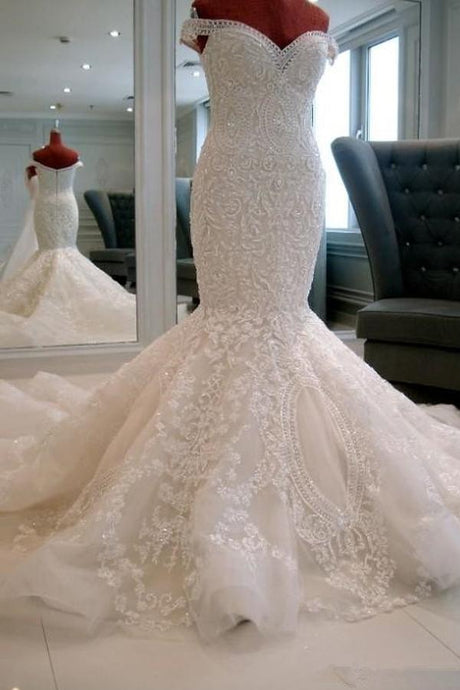 White Most Popular Beading Lace Wedding Dresses
