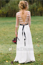White A-Line Scoop 1/2 Sleeves Chiffon Simple Wedding Dresses