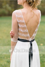 White A-Line Scoop 1/2 Sleeves Chiffon Simple Wedding Dresses