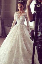 Ivory Mild Scoop Long Sleeves A-line/Princess Applique Wedding Dresses