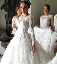 Ivory Mild Scoop Long Sleeves A-line/Princess Applique Wedding Dresses