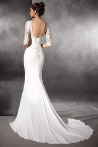 Trumpet/Mermaid Square 1/2 Sleeves Lace Applique Bridal Wedding Dresses