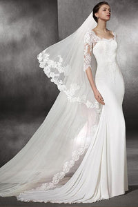 Trumpet/Mermaid Square 1/2 Sleeves Lace Applique Bridal Wedding Dresses