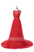 Red Sleeveless Prom Dresses with Beads