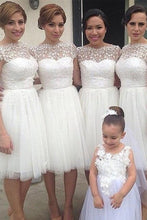 A-line Short Sleeves Knee-length Lace Tulle Bridesmaid Dresses