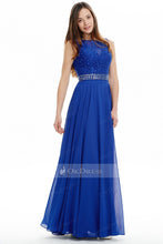 Blue A-line/Princess Royal Beaded Long Chiffon Prom Dress