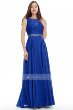 Blue A-line/Princess Royal Beaded Long Chiffon Prom Dress
