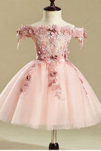 Pink Ball Gown Off-the-shouler Floral Tulle Flower Girl Dresses