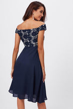 Off-the-Shoulder Lace Bodice Empire Chiffon Short Prom Dresses