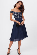 Off-the-Shoulder Lace Bodice Empire Chiffon Short Prom Dresses