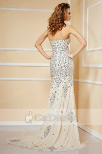 Trumpet/Mermaid Strapless Sweetheart Beading Split Long Chiffon Formal Prom Dresses