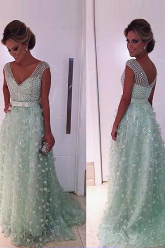 Gorgeous Sweep Train A-line Sleeveless Natural Prom Dresses